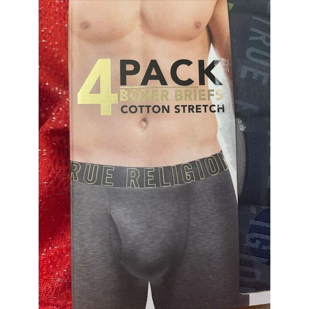 TRUE RELIGION Men's XL 4 Pack Cotton Boxer Briefs Multi Colors